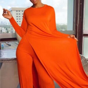 HIGH SLIT LONG TOP PANTS SET